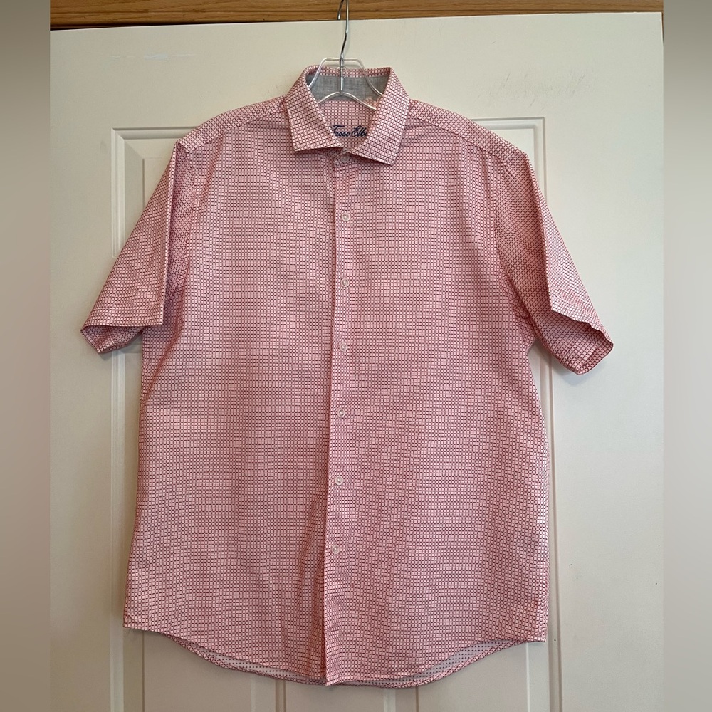 Men’s Tasso Elba orange red textured 100% cotton short sleeve shirt. Size medium